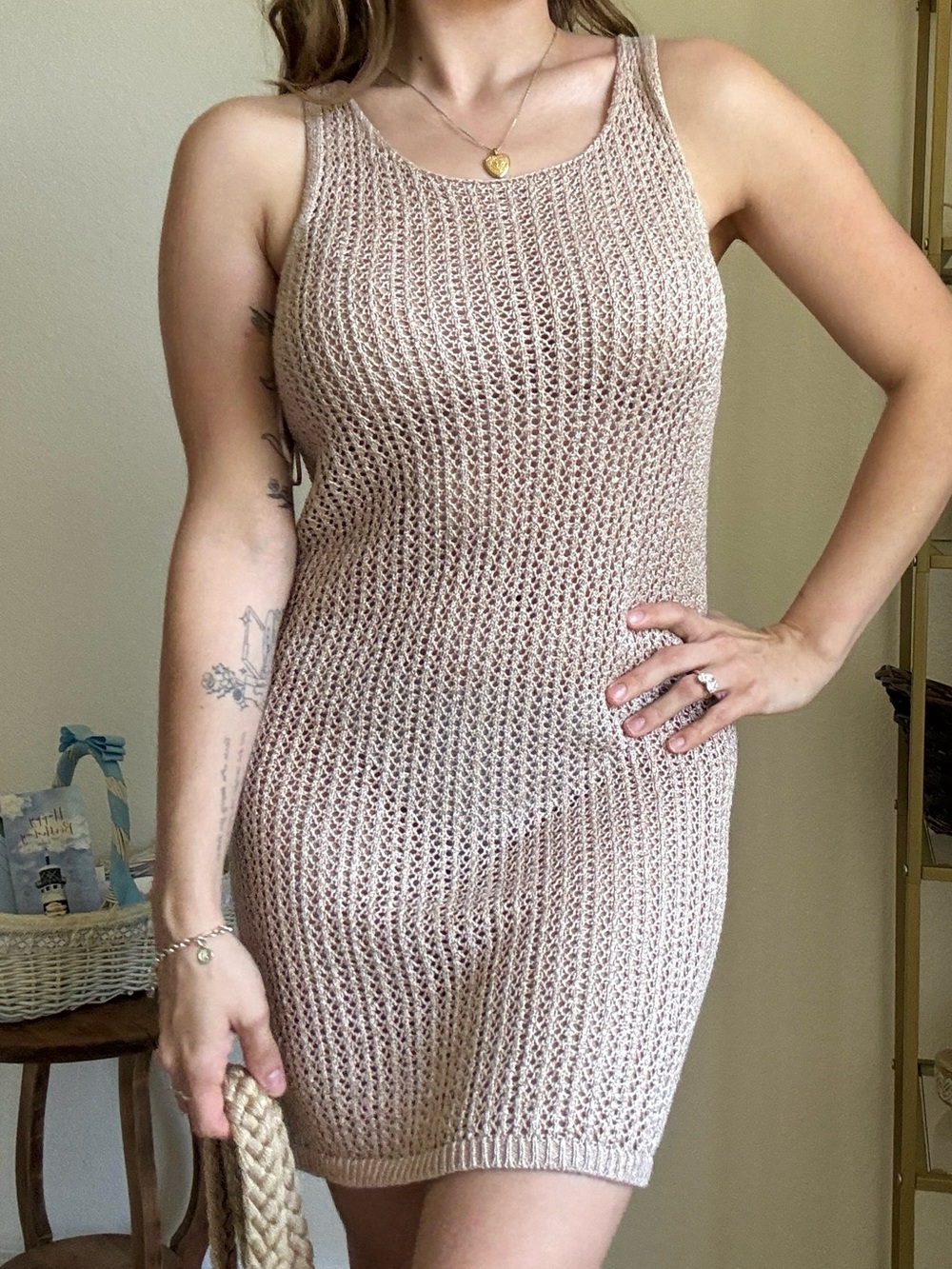 moon & madison Beige Knit Mini Dress